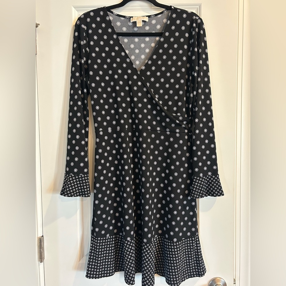 Michael Kors Black and White Polka Dot Long Sleeve Dress